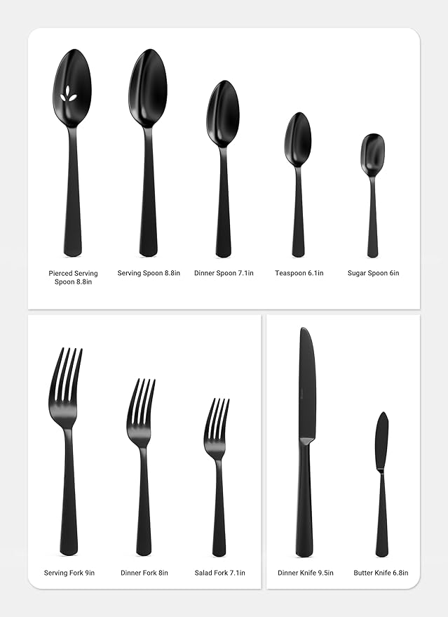 Black Silverware Set 45-Piece Flatware Set Service for 8 Durable Stainless Steel Mirror Polished Tableware Eating Cutlery Set Kitchen Utensils Set with Steak Knives Dishwasher Safe