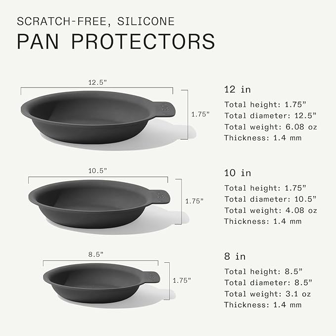 Made In Cookware | 3 Piece Set (Includes 81012) Frying Pan Protectors | Graphite | Molded Silicone | Dishwasher Safe