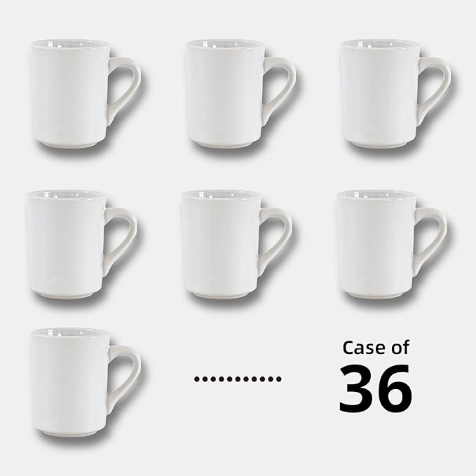 Stoneware Wide Rim Commercial Grade Dinnerware Bright White Mug 8.5oz Case of 36