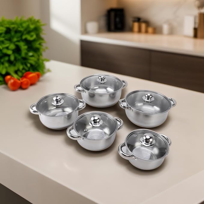 5 Ply Stainless Steel Cookware Set 30 Piece 2 Ear Handle Stainless Steel Pots Dishwasher Kitchen Cookware Set Saucepan with Glass Lid Stockpot Soup Pot for Cooking