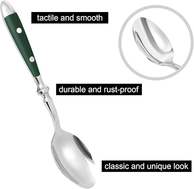 Silverware Set For 8 with Two Rivets Vintage 40-Piece Everyday Flatware Set with Green Bakelite Handle Stainless Steel Cutlery Set Dishwasher Safe Knives Spoons and Forks Set
