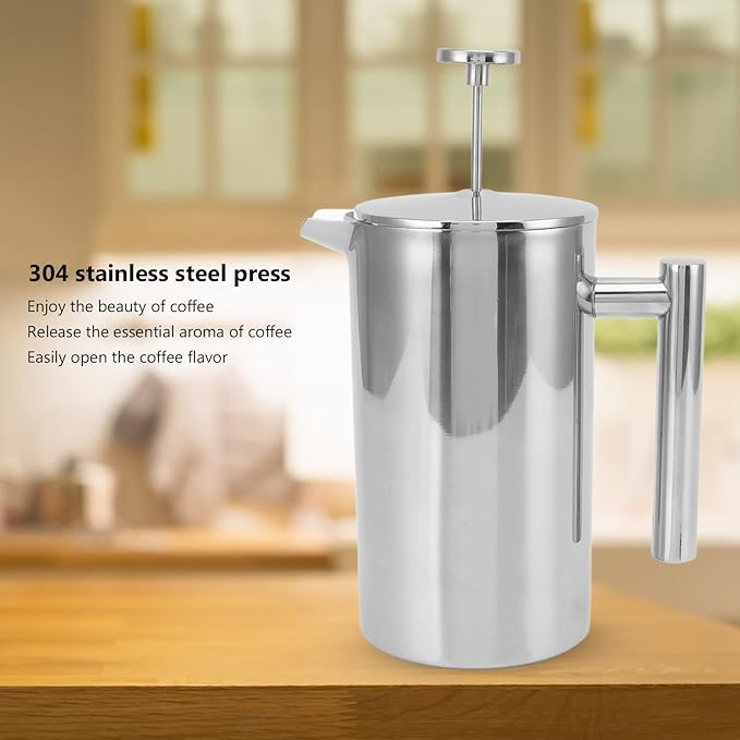 French Press Coffee MakerFrench Press Stainless SteelDouble Wall Teapot Hand Brewed Coffee Press with Filter ScreenFrench Press Stainless Steel for Home Camping(800ml)
