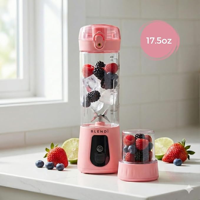 BLENDi Pro+ Portable Blender (17.5oz Blush) – Upgraded 120W Motor USB-C Rechargeable Cordless Personal Blender – BPA-Free Self-Cleaning Travel-Friendly New 2025 Model
