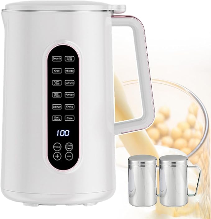 Soy Milk Maker 12h Reservation Plant Milkmaker Electric Kettle With Six Preset Functions And Led Display Tea Milk Machine Blender One Button Use (With 2 Cups)