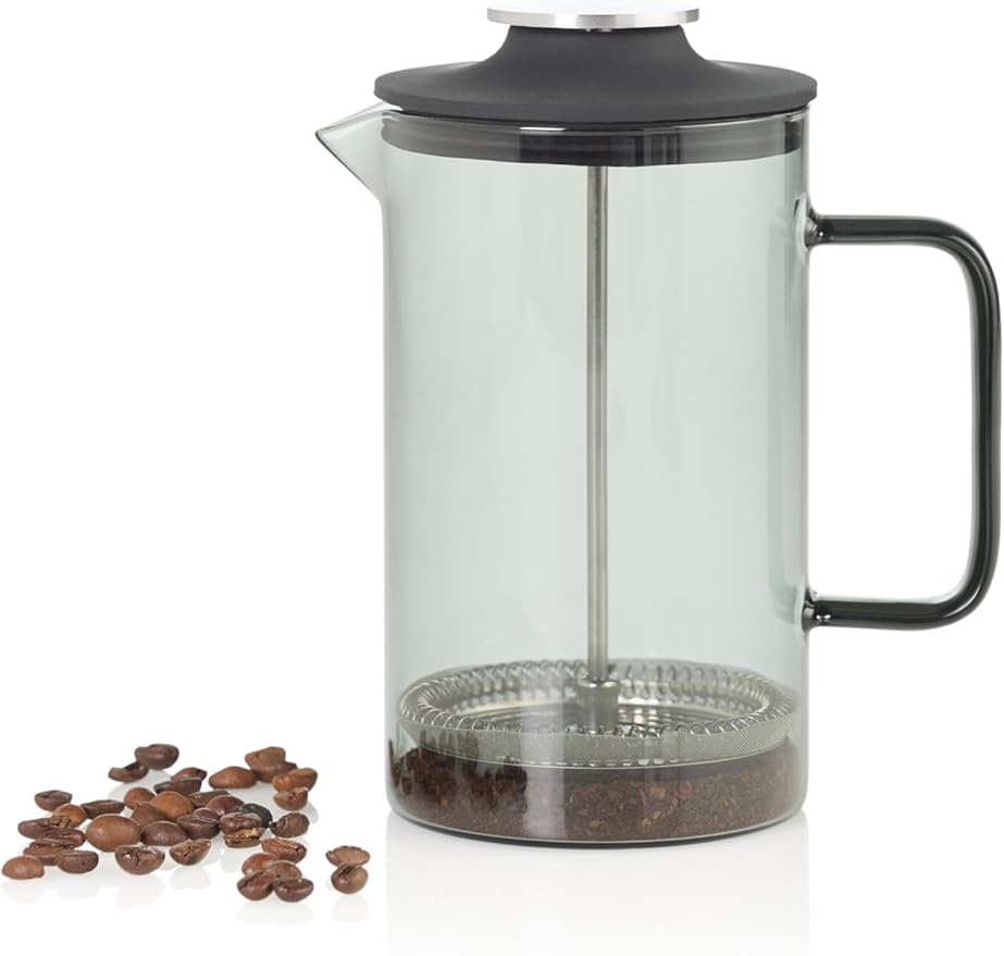AdHoc French Press Coffee Maker Impact - Manual Brewer with Heat-Resistant Glass &amp Stainless Steel Filter – Barista Tool for Aromatic &amp Full-Flavored Coffee - Dishwasher Safe