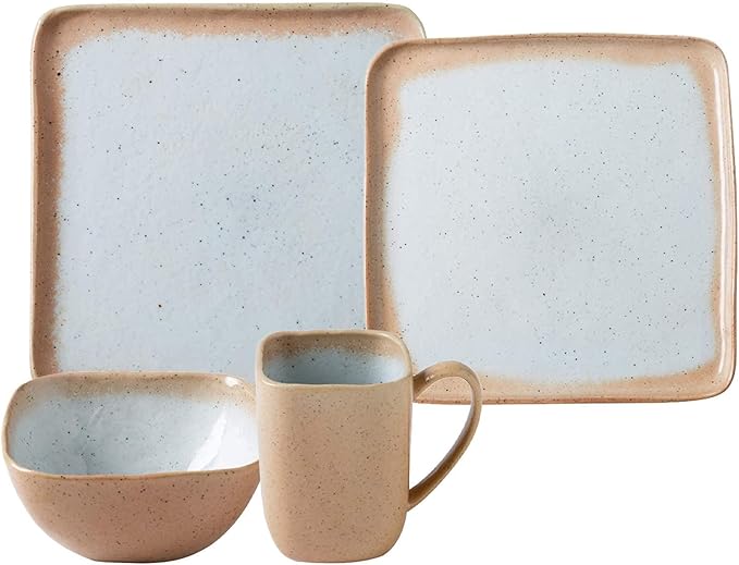 Dinner SetPorcelain Dinnerware Sets Cereals Bowls and Square Steak Plates Sets22 Pieces Sesame Glaze Craft Ceramics Dinner Combination Set
