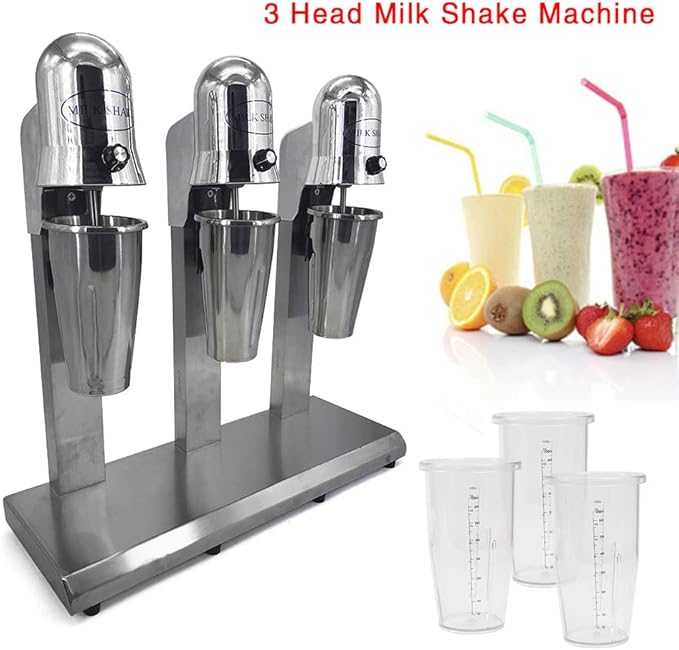 Electric Three Head Milk Shaker540W 2Speed Adjustable Stainless Steel Silver Commercial Drink Mixer With 3Stainless Steel Mixing Cup＆3PC cupSmoothie Malt For Cocktail Tea Coffee