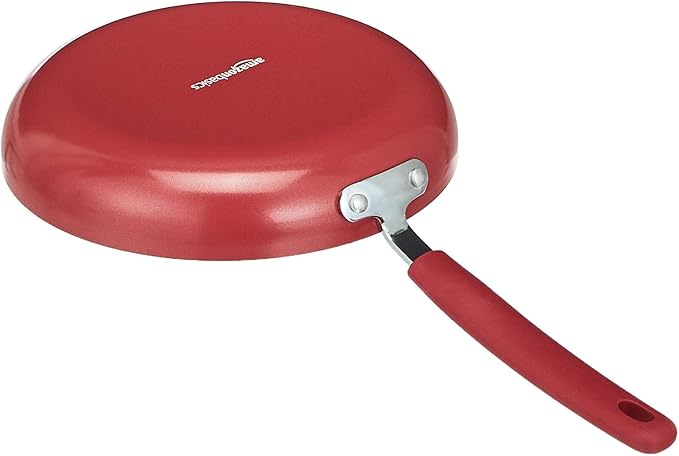 Amazon Basics Aluminum Non-Stick Cookware Set Oven Safe Dishwasher Safe Stay-Cool Handles 12-Piece Red