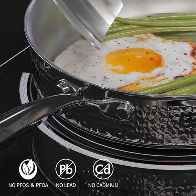 Stainless Steel Hammered Pots and Pans Set with Glass Lid 6Pcs Cookware Set Kitchen Induction Cooking Pot and Pan SetHoneycomb 7PcsA-Hammered 6pcs-A