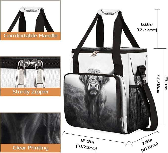 Alpine Cattle Black White Grassland Coffee Maker Carring Bag Travel Carrying Storage Tote Bag Compatible with Keurig K-Mini or K-Mini Plus Portable Single Serve Coffee Brewer Case with Pockets