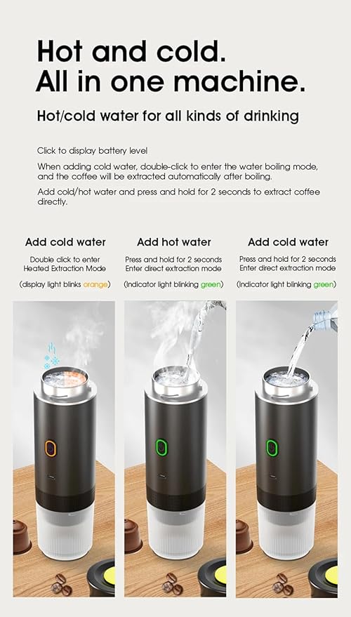 Portable Electric Espresso Coffee MakerSelf-Heating Car Espresso Maker3-in-1 Espresso Makerfor Camping RV Travel Office (black)