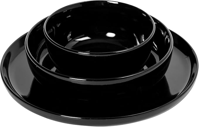 Gibson Home Oslo 12-Piece Porcelain Chip and Scratch Resistant Dinnerware Set Service for 4 – Black Plates and Bowls Microwave &amp Dishwasher Safe