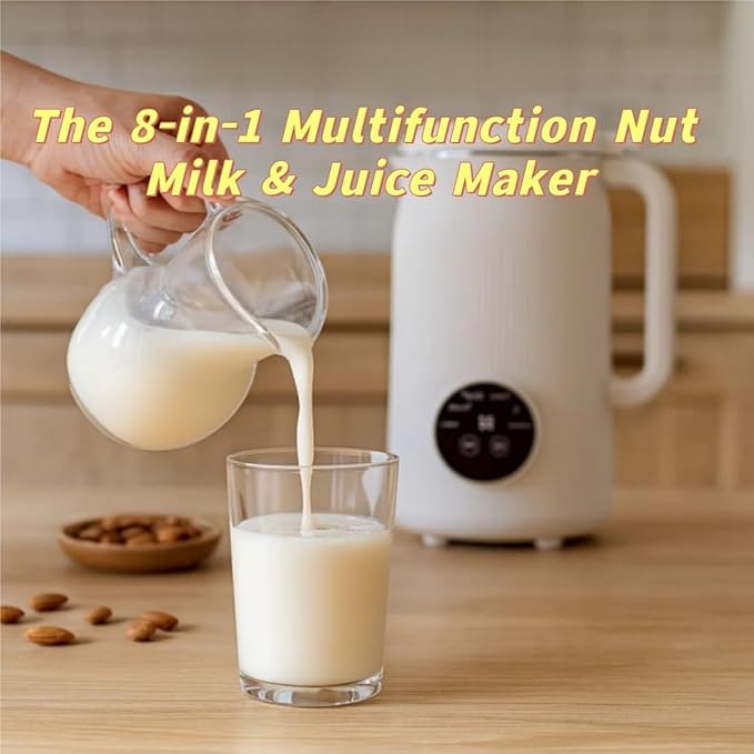 The 8-In-1 Multifunction Nut Milk &amp Juice Maker 2026 Upgraded Nutmilk Maker Blender Automatic Soybean Juice Machines with Timer Self-Cleaning and Keep-Warm Suitable for Home Kitchen (A2)