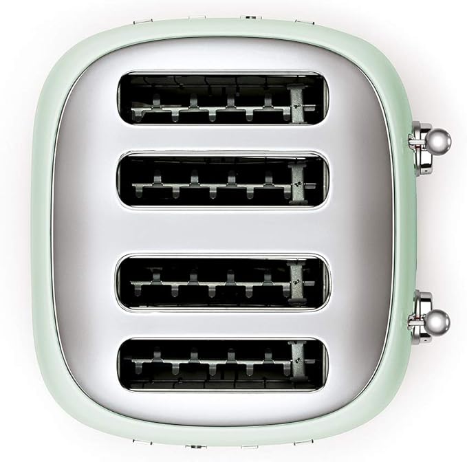 Smeg 50s Retro 4-Slot Toaster TSF03PGUS Bundle with Bamboo Tongs - Pastel Green