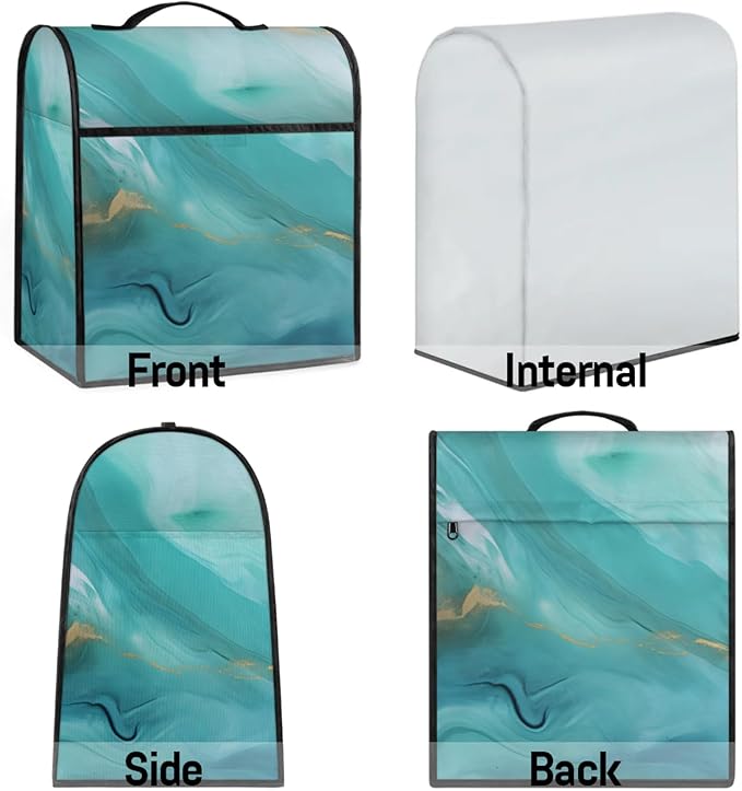 Kitchen Aid Mixer Cover Turquoise Color Background Marble Stand Mixer Cover Compatible with 6-8 Quarts Stand Mixers Dust Covers with Zipper Pocket Foldable Washable Kitchen Aid Organizer Bag