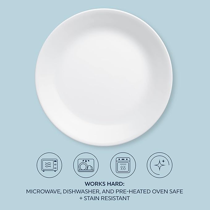 ZOID 3120NM Glass Glossy Mugless Dinnerware Set White 16 Pieces