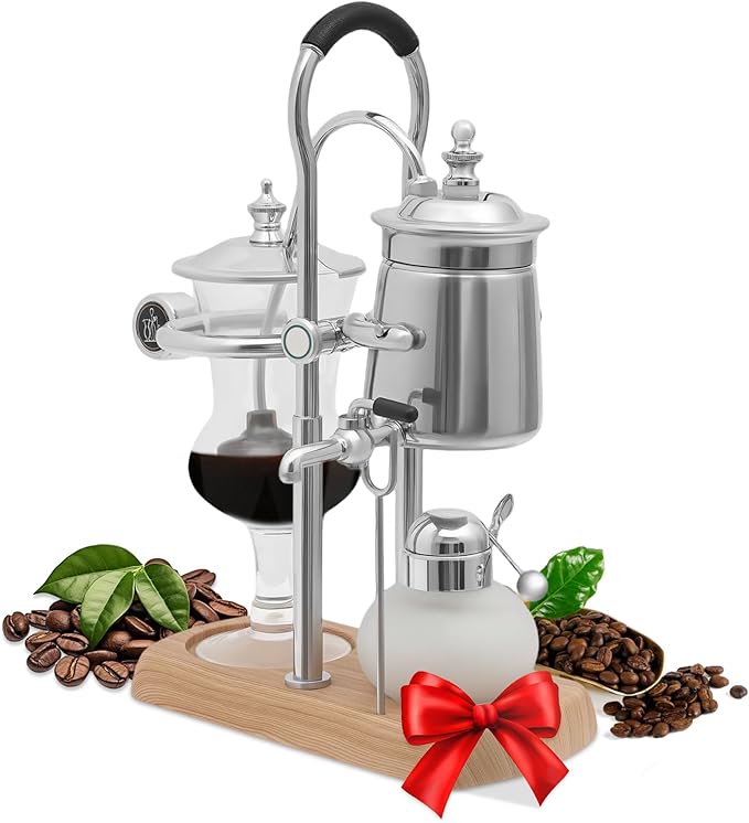 Balance Siphon Coffee Maker Belgium Royal Family Balance Syphon Siphon Coffee Maker Unique Gravity Vintage Cafe Maker for Home Kitchen Barista Use(Silver