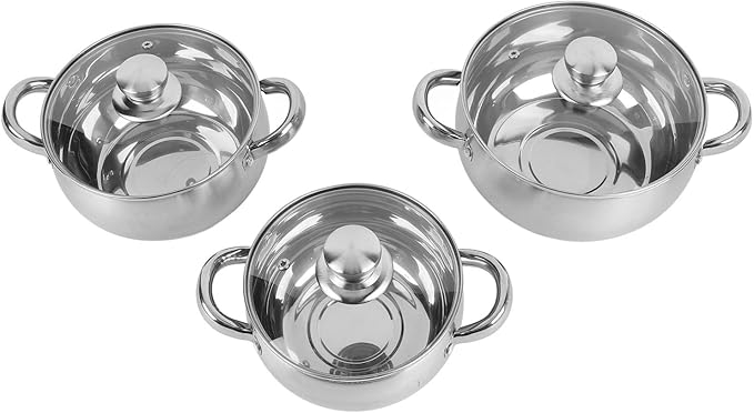 3Pcs Stainless Steel Cookware Set Thick Bottom Kitchen Cookware Set Cooking Pots for Home Kitchen Cooking Boiling