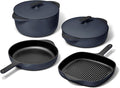 Caraway 8-Piece Enameled Cast Iron Set - 10.5” Skillet Grill Pan 3.5 qt Braiser Pan 6.5 qt Dutch Oven with Lid and Organizers - Non-Toxic 3-Layer Enamel Coating - No Seasoning Required - Dark Navy