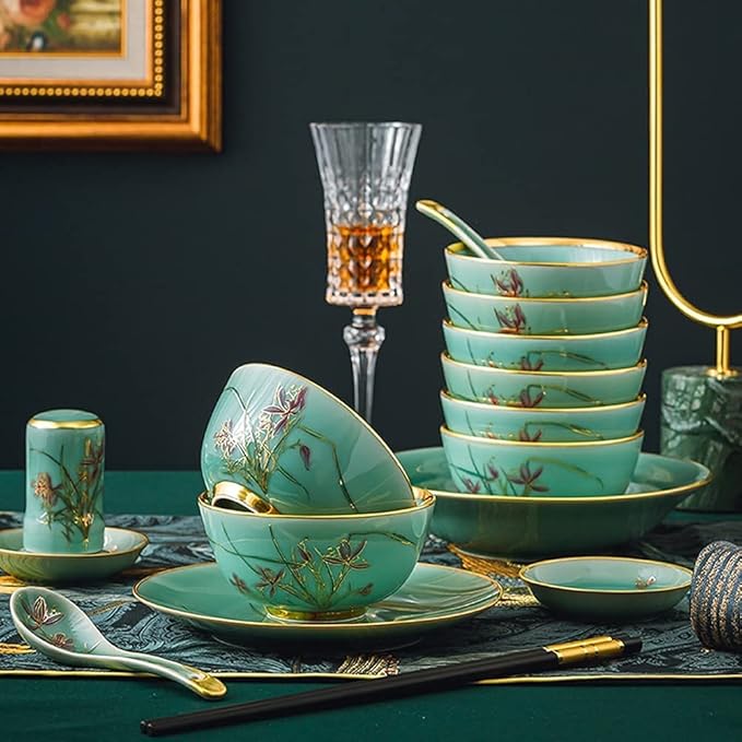 Dinnerware Sets - Luxury Gift Dishes Service Set 45PCS Ceramic Dinnerware Set Bone China Tableware Dishes Plates Ceramic Combination Dinner Service Set Porcelaine Service for 10