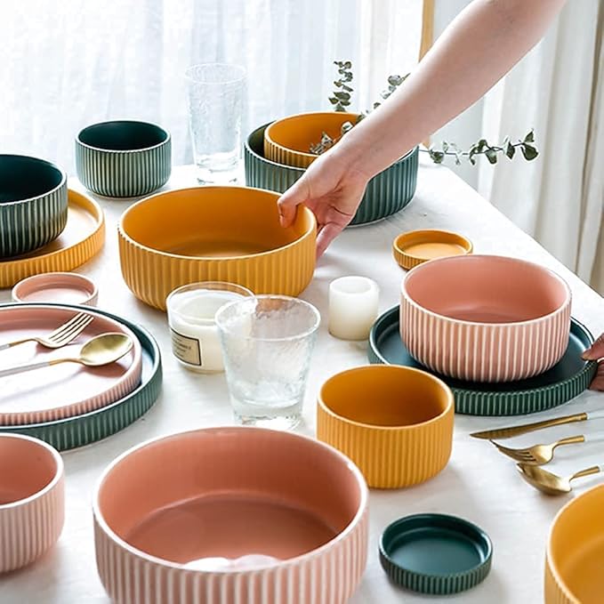 Dinnerware Sets Dish SetCreative Porcelain Tableware Set with Plates Bowls and DishCeramic Dinner Set for Home Kitchen and DinningMicrowave Dishwasher Safe