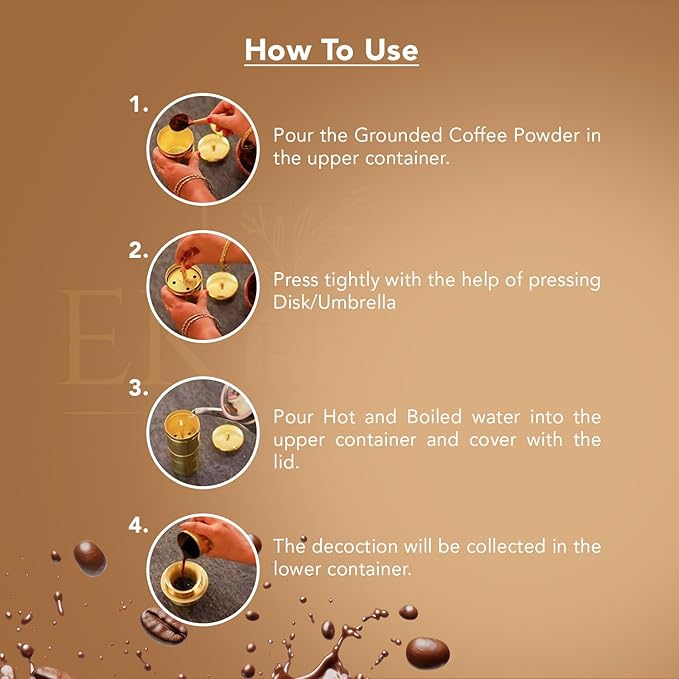 100% Pure Brass Filter Coffee Maker for Home &amp Office | South Indian Filter Coffee Maker | Drip Coffee Maker | Coffee Decoction Maker Filter Coffee Machine Brewer | Ideal for 2-3 people