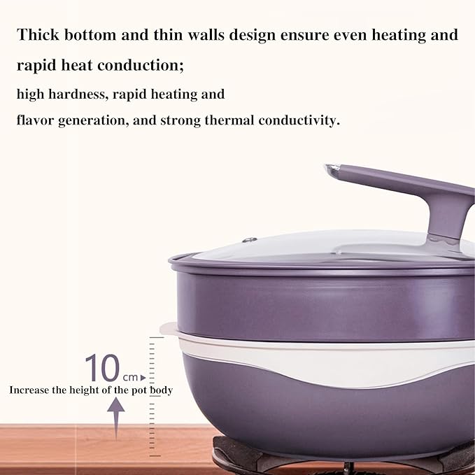 12 Inch Titanium Alloy Non Stick Pot with Lid with Steamer Ergonomic Stay-Cool Handle Nonstick Frying Pan Cookware Set for Frying Stewing Induction &amp Gas (Red)