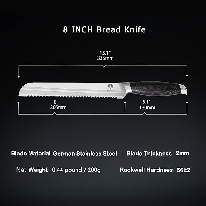 WILDMOK Bread Knife Ultra Sharp Serrated Knife 8 Inch -Serrated Bread Knife German Stainless Steel Bread Cutting Knife with Pakkawood Handle Gift Box