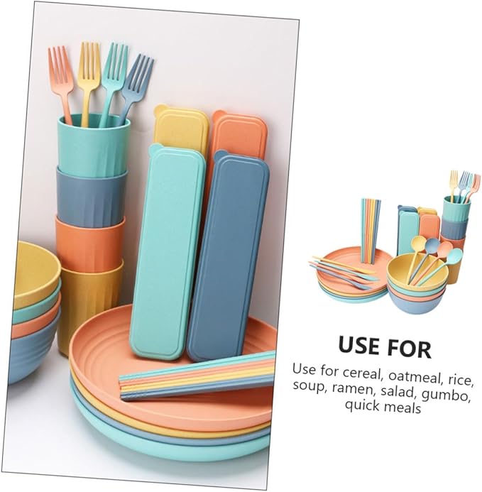 Healifty 4Sets Portable Wheat Straw Cutlery Set Dinnerware for Cereal Soup and Salad Microwavable Kitchen Supplies Creative Tableware for Quick Meals
