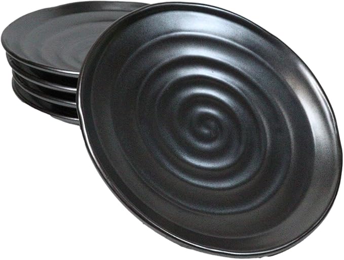 Ebros Gift Iron Black Clay Underglaze Technique Tetsu Kesho Porcelain Dinnerware Kitchen Set Asian Japanese Restaurant Supply (Pack Of 5 Round Dinner Plates 8.75 D)