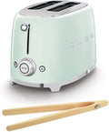Smeg TSF01PGUS 50's Retro Style Toaster Bundle with Bamboo Tongs - (Pastel Green) 2 Slice