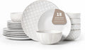 18 Piece Embossed Dinnerware Sets for 6 Scratch-Resistant Plates and Bowls Sets Microwave &amp Dishwasher Safe Elegant Stoneware for Family Gatherings – A Gift for Growing Households