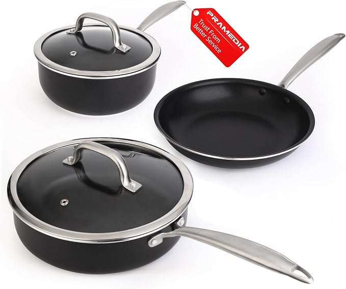 5PC Induction Cookware Set with Tempered Glass Lids Ultra Nonstick Pots and Pans Set with Stainless Steel Handle Oven Safe and Dishwasher Safe Non Toxic &amp Granite Cooking Set Black