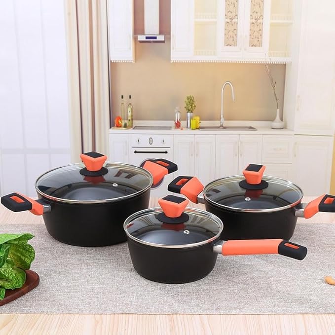 5Piece Non Stick Aluminum Cookware Set for Home Kitchens Compatible with Various Oven Types