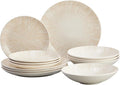 Corona 12-Piece Light Sandy Beige Ceramic Dinnerware Sets Plates and Bowls Service For 4 Nyssa