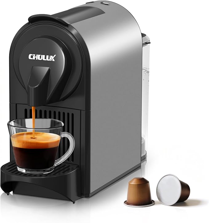 CHULUX Compact Espresso Machine 20 Bar Single Serve Coffee Maker Dual Brew Sizes for Espresso and Lungo 1400W Rapid Brewing Mystic Gray (Upgrade Model)