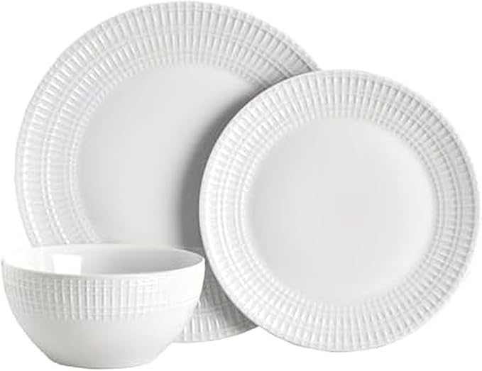 Everyday White Dillan 12 piece Dinnerware Plate Bowl Set Service for 4