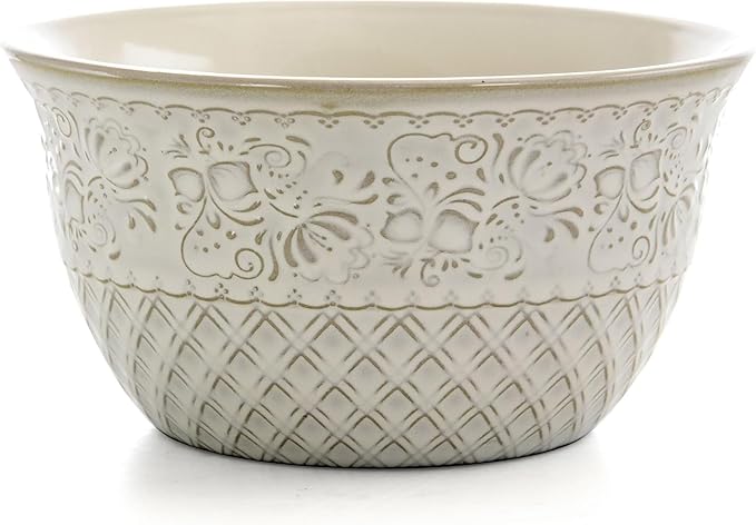 16 Piece Square Stoneware Dinnerware Set – Ivory Plates and Bowls with Baroque Design Microwave &amp Dishwasher Safe Dinnerware for 4 Elegant Tableware Set
