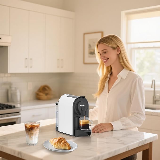 CHULUX Mini Espresso Machine for Nespresso Pod 20 Bar Single Serve Coffee Maker 1400W White