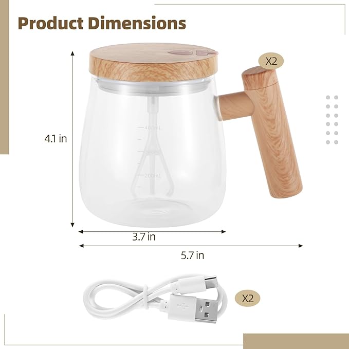 2 Self Mixing Glass Mugs Electric Auto Stirring Cups 400Ml Rechargeable Blender With Lid &amp Handle