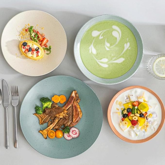 16 Piece Stoneware Tableware Set with Dinner Dessert Soup Plate Bowl Service for 4 person