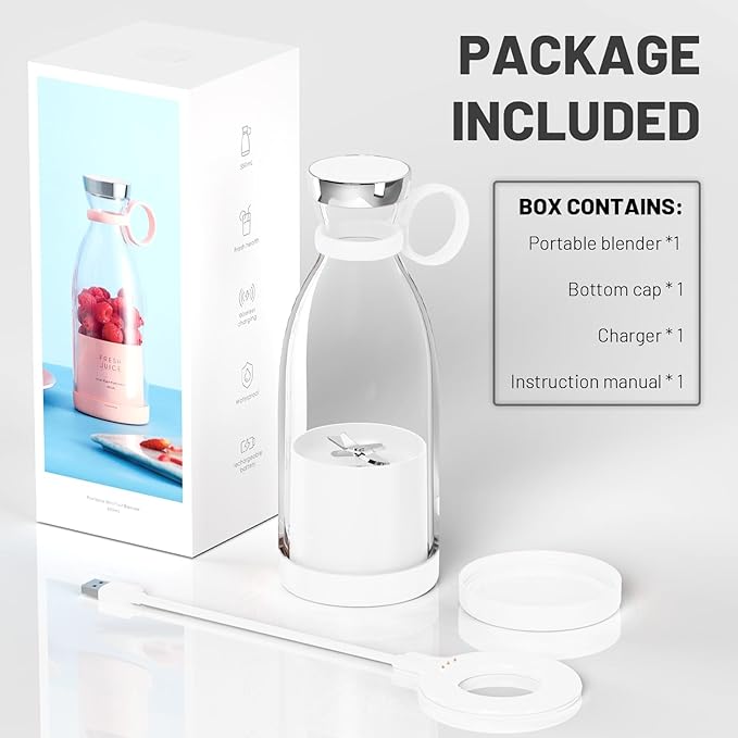 OTPEIR Portable Blender for Shakes and Smoothies with 11.83 Oz Travel Cup and LidDurable Stainless Steel Blades for Juice Blending Performance White