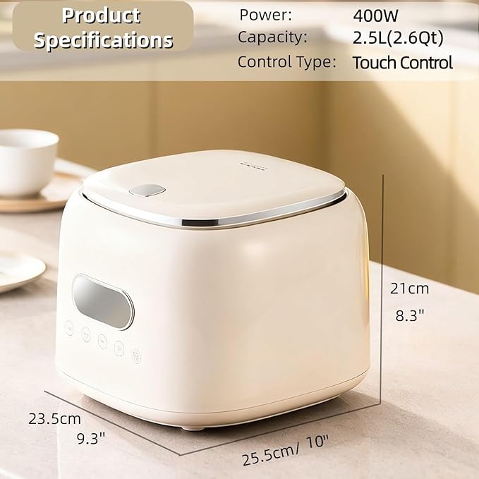 Mini Rice Cooker 5 cup Low Sugar Rice Cooker with 304 Stainless Steel Nonstick Inner Pot、Steamer Basket Multifunction Smart Touch Control with Keep-Warm &amp 24H Delay Timer
