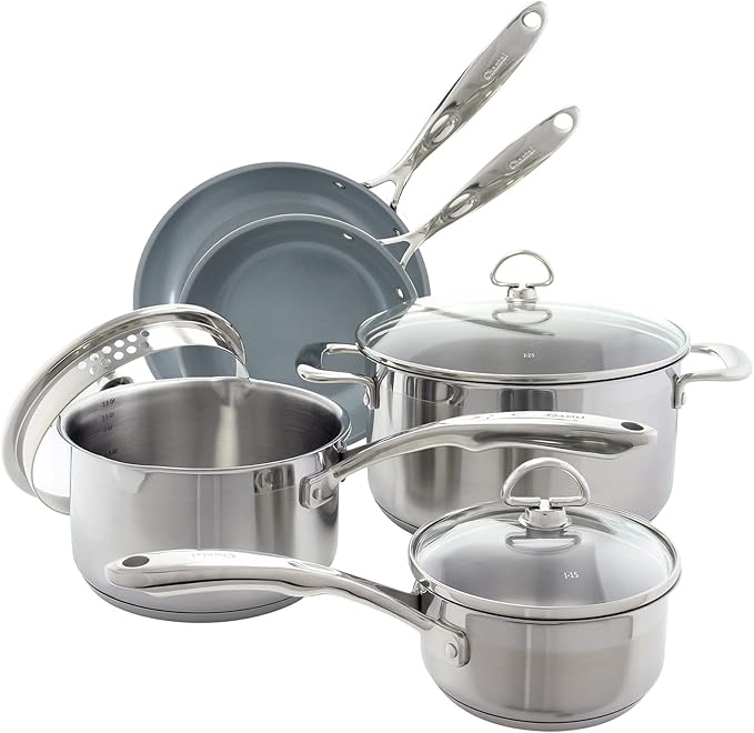 Chantal Induction 21 Steel 8 Piece Cookware Set with Ceramic Coated Fry Pans 8 pc Set