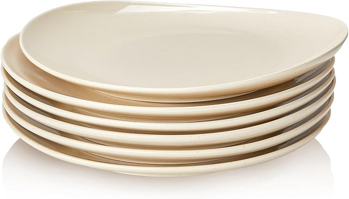 Sweese 11 Inch Porcelain Dinner Plates Set of 6 - Beige Vitrified China Curve Collection Dishwasher Microwave Safe