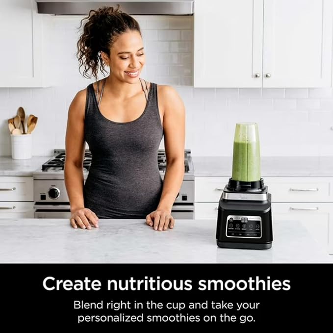 Professional Kitchen System 1400W Blender 8-Cup Food Processor Auto-iQ 72oz Pitcher 2 Single-Serve Cups