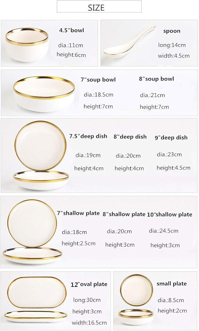 Gilt Rim Plate Steak Food Plate Nordic Style Tableware Bowl Dinner Dish High End Porcelain Dinnerware Set