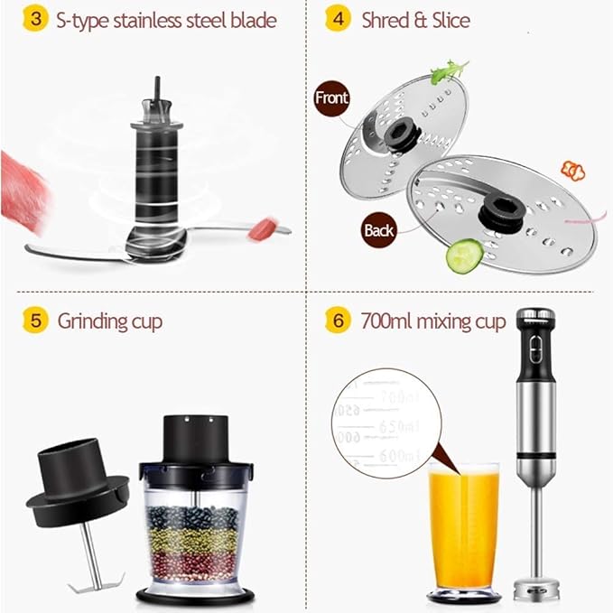 800W Hand Immersion Blender 4-in-1 Hand Blender with 7-Speed + Turbo 304 Stainless Steel Stick Blender Mixing Cup Food Chopper Whisk Attachment for Smoothies Puree Baby Food BPA-Free