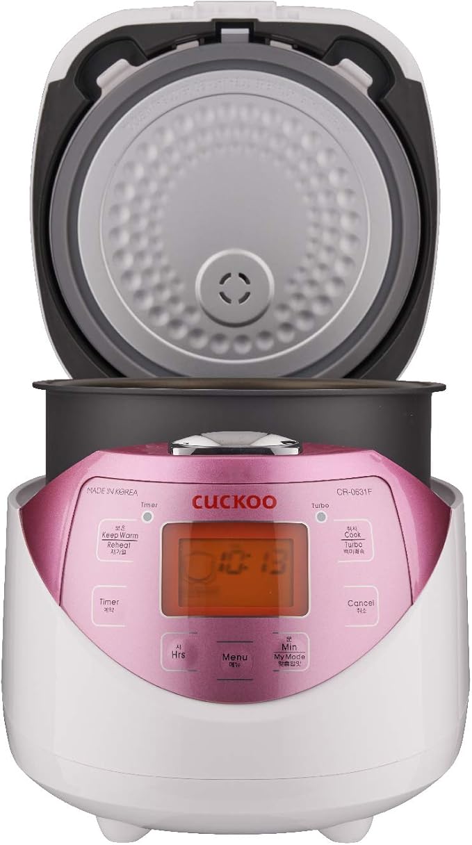 CUCKOO Micom Rice Cooker 6 Cup Uncooked / 12 Cup Cooked Korean Fuzzy Logic Rice Cooker with Delay Timer &amp Keep Warm Setting Versatile Food Steamer with Non-Stick Inner Pot Pink (CR-0631F)