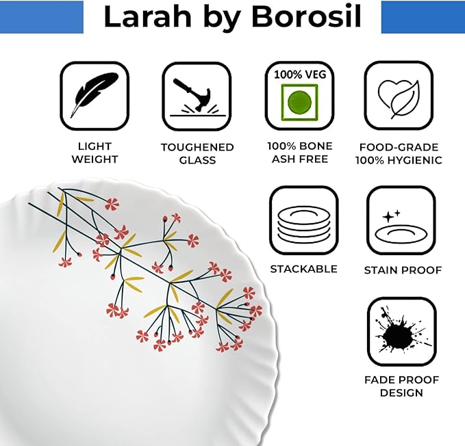 Borosil Gourmet Dinnerware Set For 6 19 Pieces White Dinner Plates and Bowls Sets Chip Resistant Tempered Opal Glass Stain Resistant Dishwasher &amp Microwave Safe Dinner Set For Gifting Serves